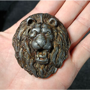 Vintage 1980 Lion Head Belt Buckle Indiana Metal Craft Rustic Patina